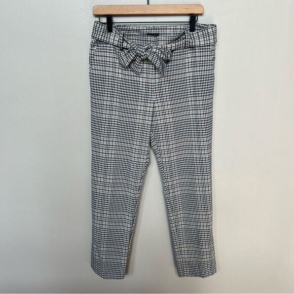 Ann Taylor Factory Houndstooth Plaid Checkered Pants Tie Belt Black White Tan 8 - Picture 3 of 12